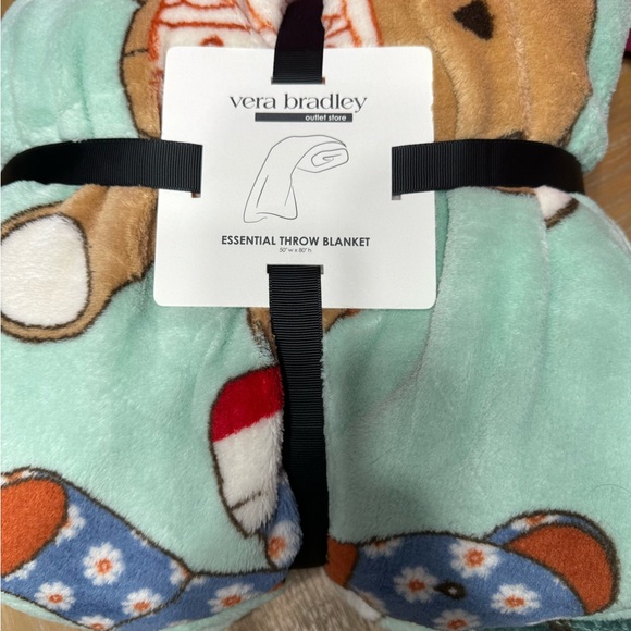 Vera Bradley Plush Green Blanket with Toasted Teddy Bear Collection Design New - Picture 3 of 3